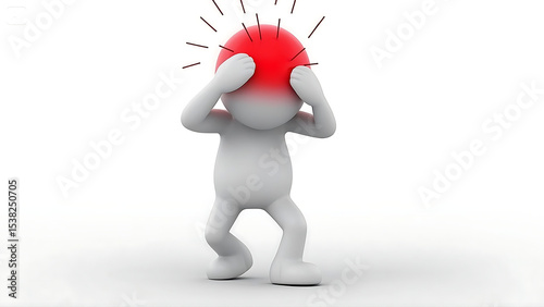 3D figure with headache holding head
