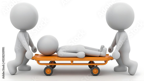3D characters in first-aid stretcher scene