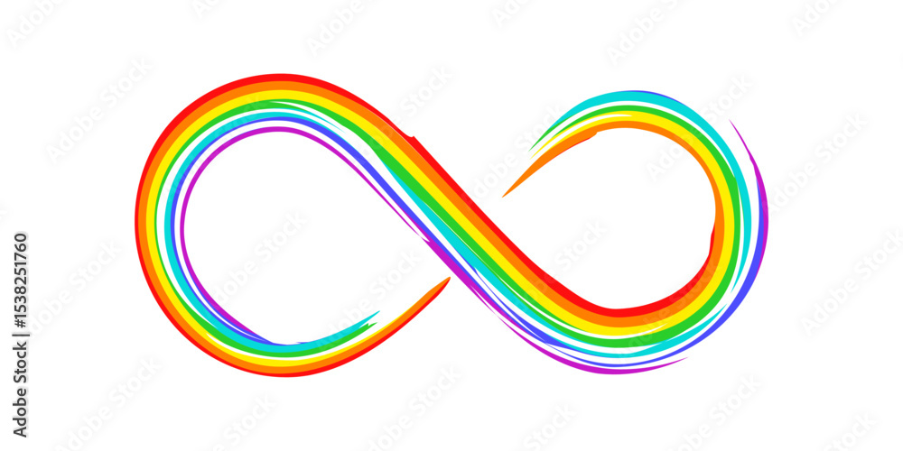 Hand drawn brush rainbow infinity symbol. Vector