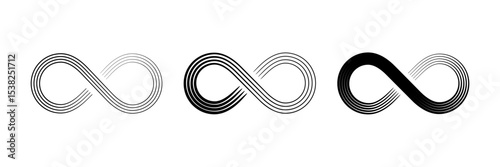 Line scroll pen infinity symbols set on a white background. Vector