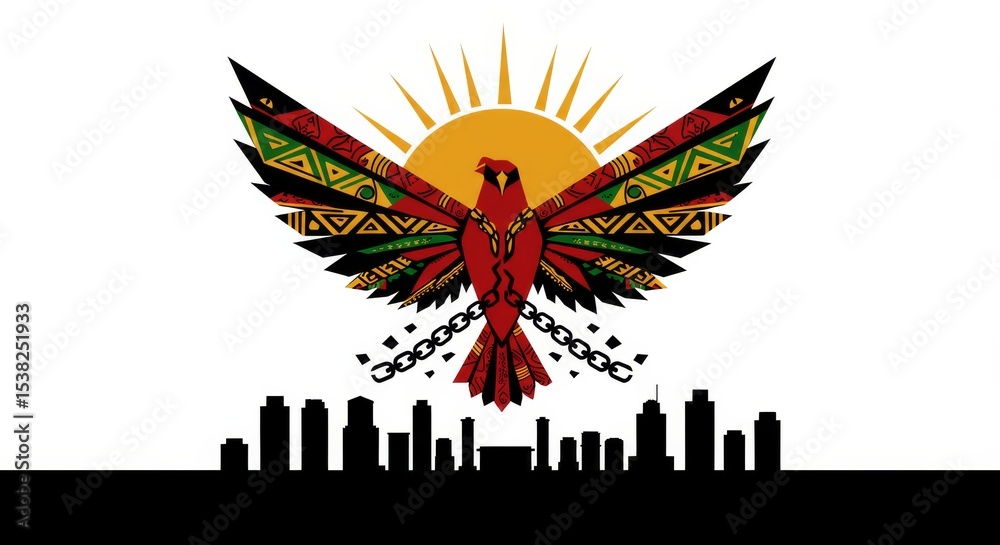 Obraz premium Juneteenth Freedom Day Celebrations: Ideas for Honoring Liberation Like a Bird Spreading Wings Under the Sunset Sky