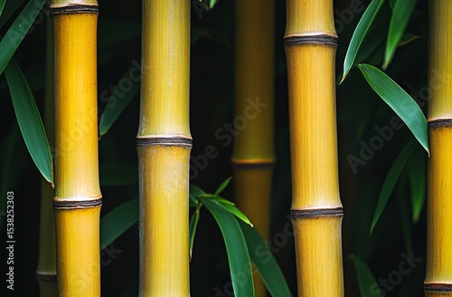 Lush green bamboo forest close-up, nature background photo