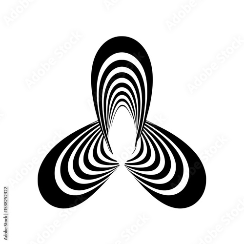Abstract Optical Illusion in Black and White Pattern, Geometric black and white abstract design with concentric curved shapes creating a hypnotic optical illusion and sense of movement.

