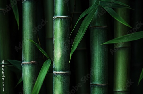 Lush green bamboo forest close-up, nature background photo