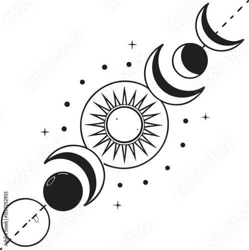 Celestial Sun and Moon Phases Design for Branding and Logos