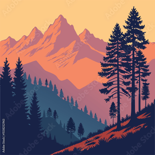 majestic mountain range and forest in silhouette 