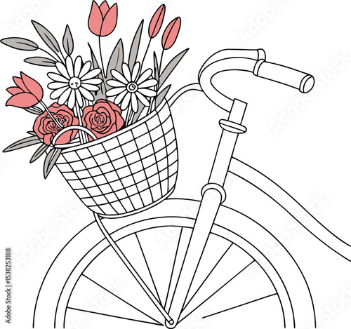 Elegant bicycle design with floral basket perfect for branding and logos