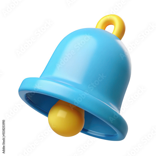 3d render blue yellow bell icon isolated on transparent background