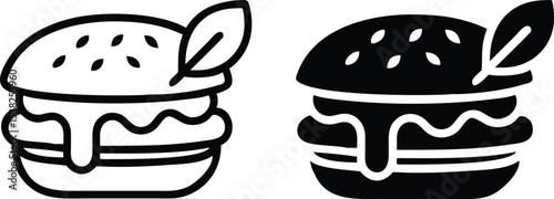 Minimalist Line Art Vegetarian Burger Icon – Monochrome Flat Lay Graphic Design
