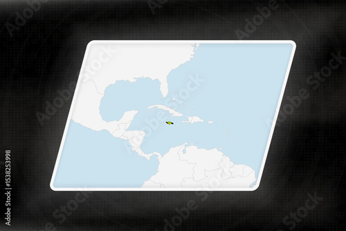 Jamaica Highlighted in Flag Colors on Geographic Map.