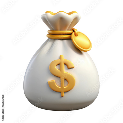 3d render money bag gold dollar sign isolated on transparent background
