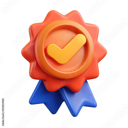 3d render check mark badge award isolated on transparent background