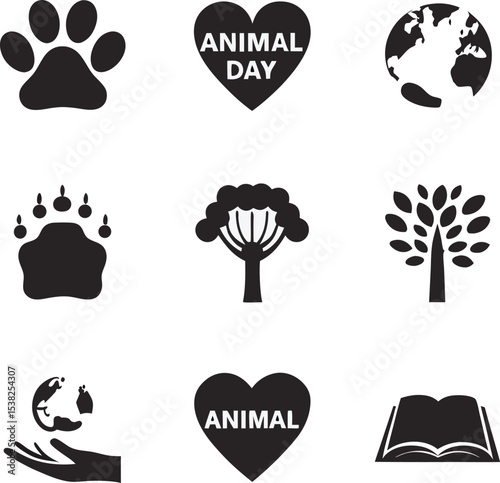 Simple icons representing animal day earth conservation and environmental awareness