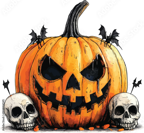 halloween pumpkin and skull