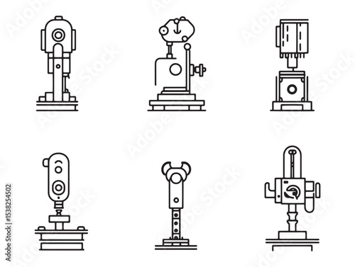 Detailed Riveting Machine Technical Line Drawing Vector