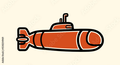 Vector Minimalist SVG Icon of Submarine Illustration with Flat Design Style in Orange and Black Colors for Marine and Nautical Themes