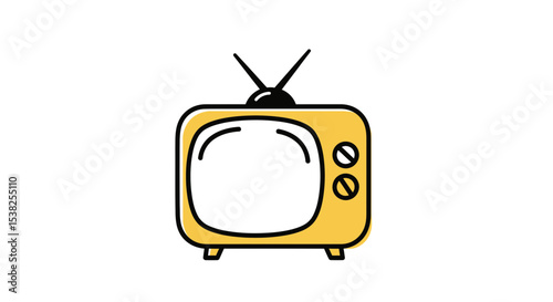 Minimalist Vector SVG Icon Set Featuring Retro Television with Antennas in Flat Design Style Bright Yellow Color