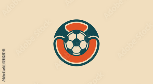 Minimalist Vector SVG Icon of Soccer Ball Inside Shoe in Flat Design Style with Orange and Blue Colors