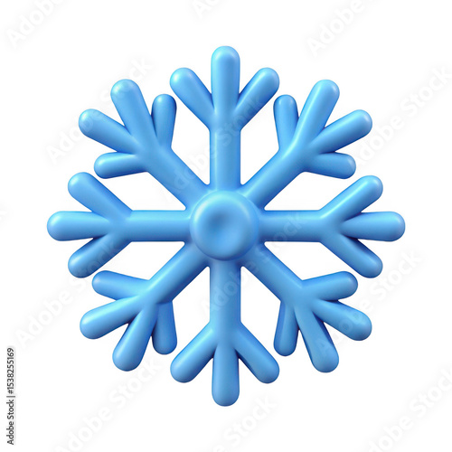 Blue 3d snowflake icon isolated on transparent background