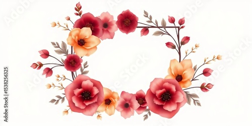 Elegant burgundy & peach watercolor floral wedding invitation template with botanic illustration frame,  romantic,  template