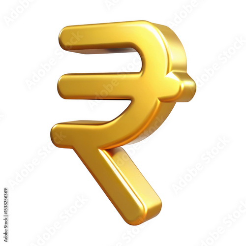 Golden rupee symbol 3d render isolated on transparent background