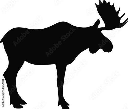 Moose. Black. Silhouette. Animal. Horned Animal. Vector. Clean and minimal design, perfect for logos, icons, conservation posters, and animal-themed artwork.