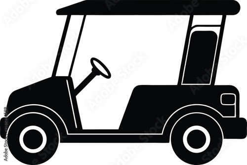 Modern golf cart driving on green grass, electric golf cart, outdoor vehicle, golf course transportation, eco-friendly golf cart, sporty golf cart, luxury golf cart ride, golf equipment vehicle