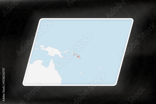 Solomon Islands Highlighted in Flag Colors on Geographic Map.