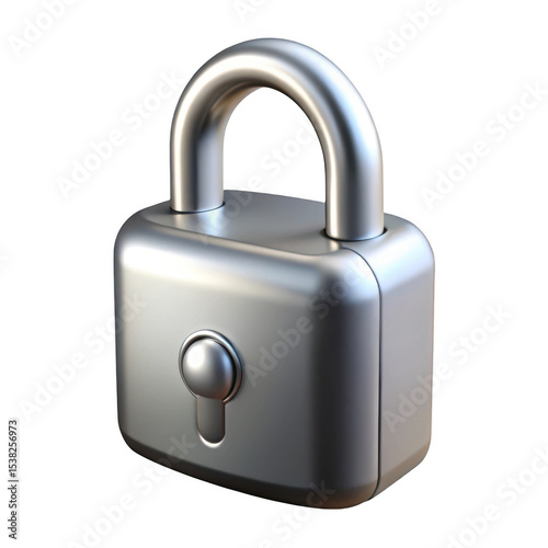 Silver padlock 3d render isolated on transparent background