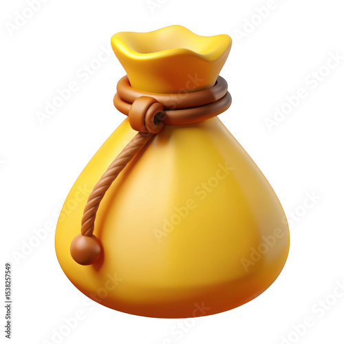 Yellow money bag cartoon icon isolated on transparent background