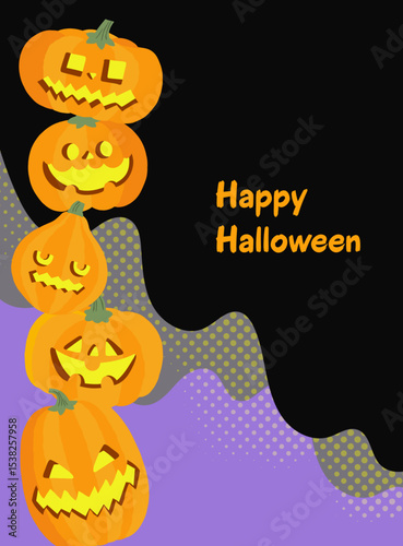ハロウィンのかぼちゃが並ぶ背景イラスト素材