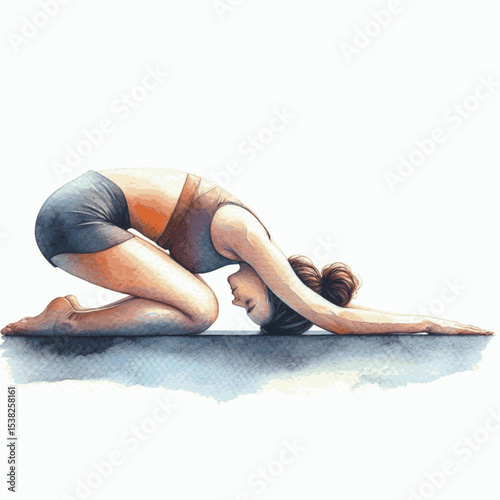Soft Surrender Yoga Balasana - Child's Pose isolated watercolor vector illustration svg