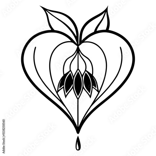 Bleeding heart vector line art illustration