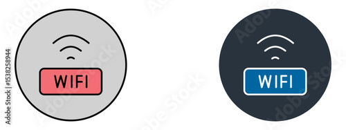WiFi Icon – Wireless Internet or Network Signal Symbol in Fill and Glyph Blue Style

