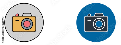 Camera Icon   Photography or Photo Capture Symbol in Fill and Glyph Blue Style

