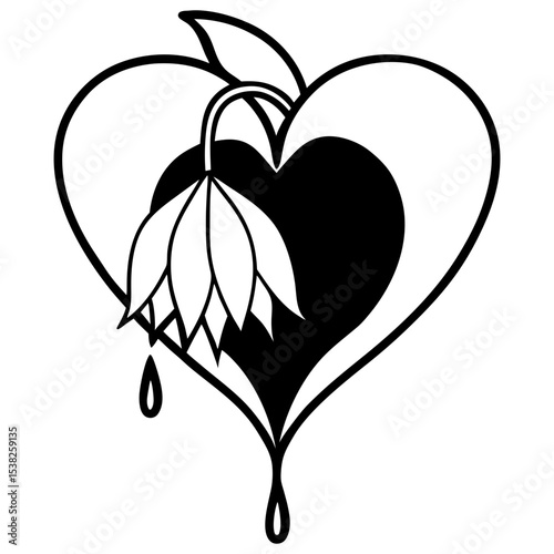 Bleeding heart vector line art illustration