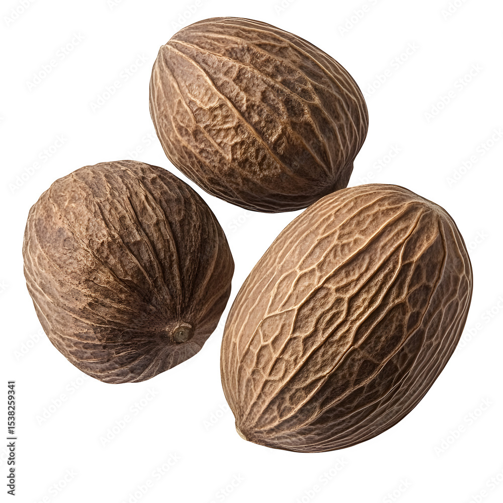 Whole Nutmeg Seeds on White – Ultra-Photorealistic Isolated 8K PNG with Food Texture Focus Whole Nutmeg Seeds on White – Ultra-Photorealistic Isolated 8K PNG with Food Texture Focus