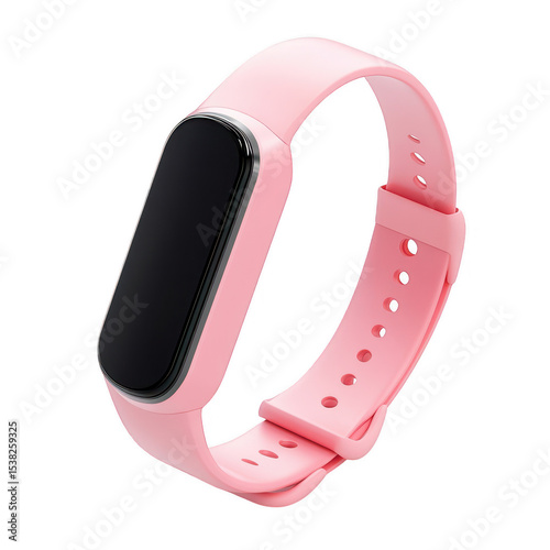A pink fitness tracker with a screen displayed on a white background on transparent background