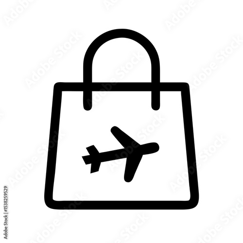 Duty-Free Shopping Bag Icon with Airplane Symbol for Travel Blogs, Retail Websites, Airport Information, and E-commerce Platforms  