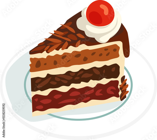 A slice chocolate cake with cherries