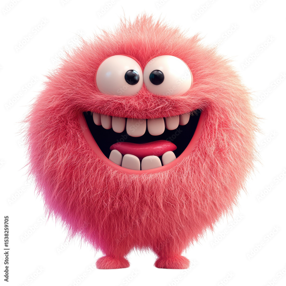Naklejka premium Fluffy pink happy monster on transparent background