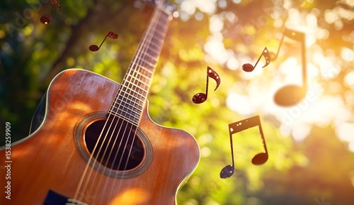 Music bokeh blurred background with guitar