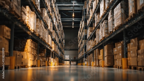 Neatly stacked shelves in a warehouse, showcasing efficient organization and professional storage solutions.