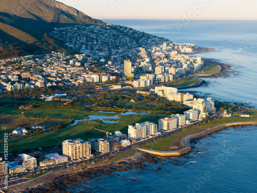 Aerial of Cape Town, South Africa with Table Mountain