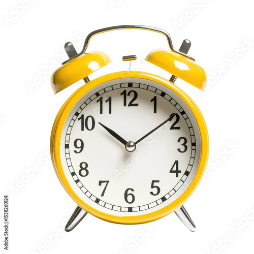 A yellow alarm clock face on transparent background