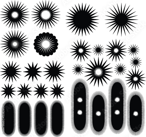 Black and White Geometric Starburst and Oval Shapes Collection