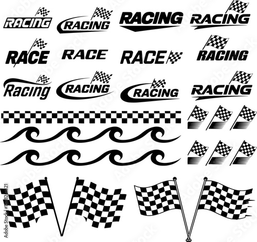 Black and White Racing Flags and Logos Collection race