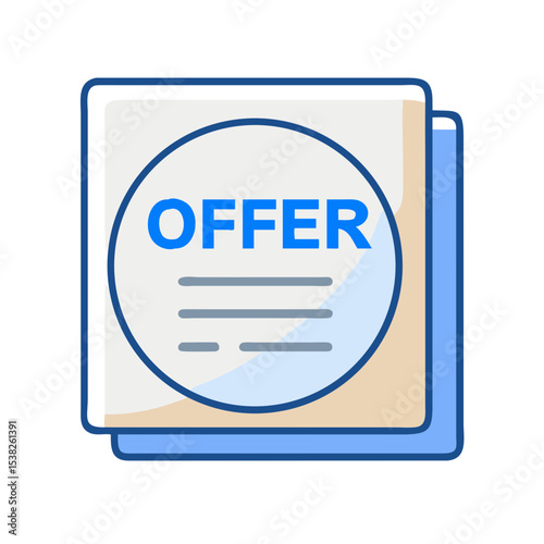 Job offer letter icon.  Business offer letter illustration shows documents with offer word.  Simple job offer letter icon perfect for business presentations, websites, and marketing materials.