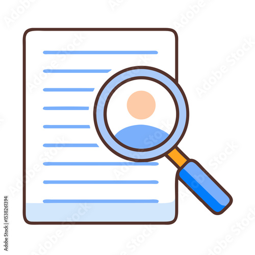 Resume review with magnifying glass. Detailed resume analysis with magnifying glass over candidate profile.  Job applicant screening concept for hr departments, recruitment agencies,