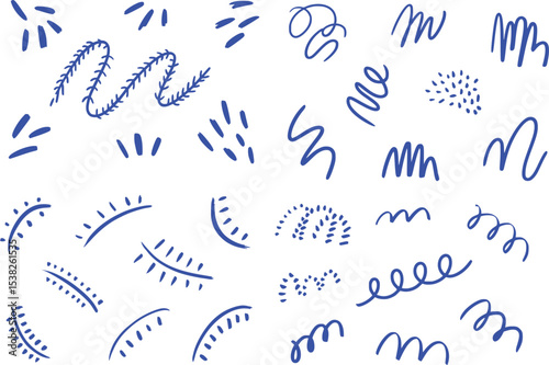 Blue Abstract Hand Drawn Floral and Swirl Pattern swirls